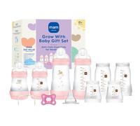 MAM Grow with Baby 15-Piece Gift Set, Newborn 0-4 Months, Anti-Colic Bottles and Silicone Nipples SkinSoft, Essential Baby Items, Girl