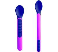 MAM Heat Sensitive Feeding Spoons and Cover, Two Sizes, Colour Change Baby Feeding Spoons, Part of The Baby Cutlery Range, Baby Weaning Essentials, Pink
