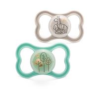MAM Latex Air Night Soothers 6 Months+ (Pack of 2), Glow in The Dark Baby Soothers with Self Sterilising Travel Case, Newborn Essentials, Blue/Grey, (Designs May Vary)