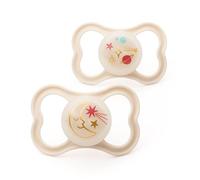MAM Latex Air Night Soothers 6 Months+ (Pack of 2), Glow in The Dark Baby Soothers with Self Sterilising Travel Case, Newborn Essentials, Blue/Grey, (Designs May Vary)