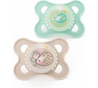 MAM Latex Original Night Soothers | 0-6 Months | Glow in The Dark Dummies | Comes in Dummy Steriliser Case | Baby Accessories for Newborn | Green/Cre