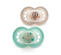 MAM Latex Original Night Soothers | 18-36 Months | Glow in The Dark Dummies | Comes in Dummy Steriliser Case | Baby Accessories | Blue/Cream (Various Designs)