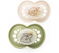 MAM Latex Original Night Soothers | 6-18 Months | Glow in The Dark Dummies | Comes in Dummy Steriliser Case | Baby Accessories | Cream/Green (Various