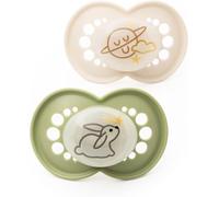 MAM Latex Original Night Soothers | 6 Plus Months | Glow in The Dark Dummies | Comes in Dummy Steriliser Case | Baby Accessories | Green/Cream (Various Designs)