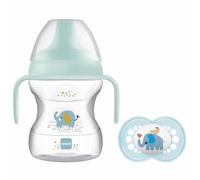MAM Learn to Drink Cup, Bottle Handles and Soother, 6+ Months Baby with Removable Handles, Baby Feeding Accessories, 190 ml, Blue (Designs May Vary)