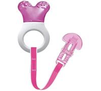 MAM Mini Cooler & Clip, Cooling Component Comforts Teething Babies, Sensitive Gums Massaged by Baby Ring, Long Range Reaches All Baby Teeth, Suitable for 0-3 Years, Pink