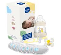 MAM Newborn Baby Bundle | Set Includes 130ml Easy Start Anti-Colic Bottle, Start Soother, Massaging Brush, 8 Breast Pads | Baby Accessories for Newborn | Unisex Design