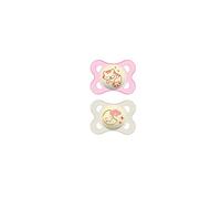 MAM Night Glow in the Dark Silicone Pacifier, Pink,0-6 Months, 2-Count