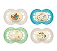 MAM Night Original SkinSoft Silicone Dummy 6-16 Set of 4 Includes 2 Sterilized Transport Boxes