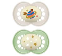 MAM Night Pacifiers (2 Pack, 1 Sterilizing Pacifier Case), MAM Pacifiers 6+ Months, Best Pacifier for Breastfed Babies, Glow in The Dark Pacifier, Unisex Baby Pacifiers