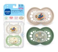 MAM Night Pacifiers (2 Pack, 1 Sterilizing Pacifier Case), MAM Pacifiers 6+ Months, Best Pacifier for Breastfed Babies, Glow in The Dark Pacifier, Unisex Baby Pacifiers