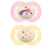 MAM Original Glow-in-the-Dark Dummies, 18-36M, 2 Pack, Orthodontic Design