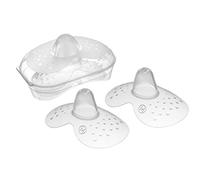 MAM Nipple Covers Size M E112 - Extra Soft Silicone Nipple Protector for Nursing with Self-Sterilization Box, from 0 Months - Transparent, White, 2 Units