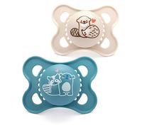 MAM Original Soother 2-6 Months (Pack of 2), Baby Soother Made from Sustainable Material, SkinSoft Silicone Teat, with MAM Soother Case, Blue (Designs May Vary)