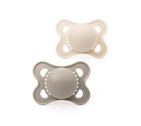 MAM Original Soothers | 2-6 Months | 2 Pack | Comes in Dummy Steriliser Case | Made from Sustainable Materials | Baby Accessories for Newborn | Cream/Green (Plain)