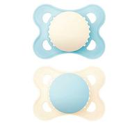 MAM Original Soother 2-6 Months (Pack of 2), Baby Soother Made from Sustainable Material, SkinSoft Silicone Teat, with MAM Soother Case, Blue (Designs May Vary)