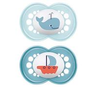 MAM Original Soothers | 16 Plus Months | Pack of 2 | Comes in Dummy Steriliser Box | Sustainable Materials | Baby Accessories | Blue (Various Designs)