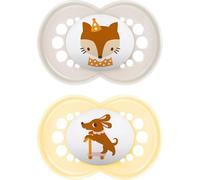 MAM Original 6+M Soother 2PK - Unisex Baby Soothers with Self Sterilising Travel Case, Newborn Essentials (Designs May Vary)