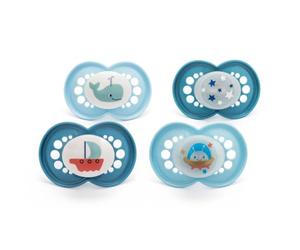 MAM Original Day & Night Dummies, 6-18M, 4 Pack, Orthodontic, Blue | SkinSoft Silicone Teat, Sustainable Materials, Baby Accessories for Newborn (Designs Vary)