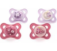 MAM Original Day & Night Soothers | 0-6 Months | 4 Pack | Includes 2x Glow in The Dark Dummies | Orthodontic Design | Baby Accessories | Pink (Various Designs)