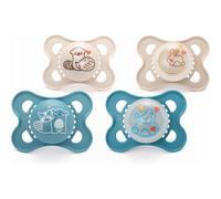 MAM Original Day & Night Soothers | 0-6 Months | 4 Pack | Includes 2X Glow in The Dark Dummies | Orthodontic Design | Baby Accessories | Blue (Various