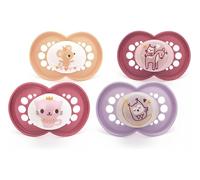 MAM Original Day & Night Soothers | 6-18 Months | 4 Pack | Includes 2X Glow in The Dark Dummies | Orthodontic Design | Baby Accessories | Pink (Various Designs)