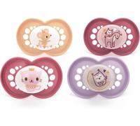 MAM Original Day & Night Soothers | 6-18 Months | 4 Pack | Includes 2X Glow in The Dark Dummies | Orthodontic Design | Baby Accessories | Pink (Various Designs)