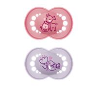 MAM Original Soothers | 6-18 Months | 2 Pack | Comes in Dummy Steriliser Case | Orthodontic Design | Sustainable Materials | Baby Accessories | Pink/Cream (Various Designs)