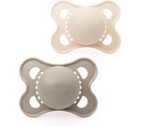 MAM Original Soothers | 0-6 Months | 2 Pack | Comes in Dummy Steriliser Case | Made from Sustainable Materials | Baby Accessories for Newborn | Cream/Grey (Plain)