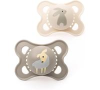 MAM Original Soothers | 0-6 Months | 2 Pack | Comes in Dummy Steriliser Case | Sustainable Materials | Baby Accessories for Newborn | Grey/Cream (Various Designs)