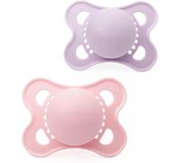 MAM Original Soothers | 0-6 Months | 2 Pack | Comes in Dummy Steriliser Case | Sustainable Materials | Baby Accessories for Newborn | Pink/Lilac (Various Designs)