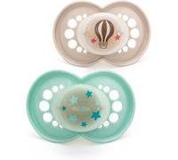 MAM Original Night Soothers | 18-36 Months | 2 Pack | Glow in The Dark Dummies | Comes in Dummy Steriliser Case | Sustainable Materials | Baby Accessories | Cream (Various Designs)