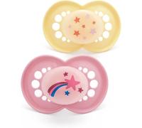 MAM Original Night Soothers | 18-36 Months | 2 Pack | Glow in The Dark Dummies | Comes in Dummy Steriliser Case | Sustainable Materials | Baby Accessories | Pink (Various Designs)