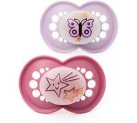 MAM Original Night Soothers | 6-18 Months | 2 Pack | Glow in the Dark Dummies | Comes in Dummy Steriliser Case | Sustainable Materials | Baby Accessories | Pink (Various Designs)