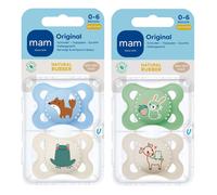 MAM Original Latex Dummy 0-6 Natural Rubber Latex Set of 4 Plain Includes 2 Sterilised Transport Boxes