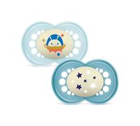 MAM Original Night Astro, set with 2 pacifiers made of silicone, blue, 16 months