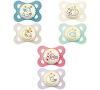 MAM, Original Night Dummy 2-6 Months (2 Pieces) Random Colour - Symmetrical and Anatomical Silicone Dummy - Glow in the Dark Baby Dummy with Carry and Sterilisation Box