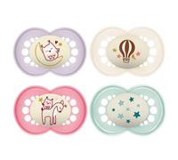 MAM Original Night Dummy / Skin Soft Silicone / Girl Pearl Exotic // Dummy 6-16 // Set of 4 // Includes 2 Sterilised Transport Boxes