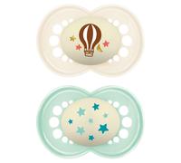 MAM Original Night Soother 16+ Months (Pack of 2), Sustainable Baby Soother, SkinSoft Silicone Teat, Glow in the Dark Soother, Cream (Designs May