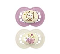 MAM Original Night Luminous Dummy in Set of 2 SkinSoft Silicone with Soother Holder, 16+ Months, Pink