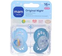 MAM Original Night Soother 16+ Months (Set of 2), MAM 16 36 Months Silicone and Orthodontic Glow in The Dark, Kit of 2 Baby Accessories with Sterilizer Dummy Holder, Blue/Cream