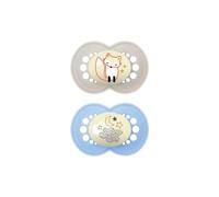 MAM Original Night Soother 6+ Months (Set of 2), MAM Dummy 6-16 Months Glow in The Dark with Silicone Teat, 2-Piece Baby Accessory Kit with Steriliser Dummy Holder, Light Blue/Neutral