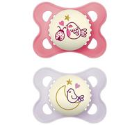 MAM Original Night Soothers | 0-6 Months | 2 Pack | Glow in The Dark | Comes in Dummy Steriliser Case | Sustainable Materials | Baby Accessories | Pink (Various Designs)