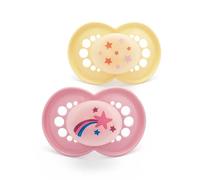 MAM Original Night Soothers | 16 Plus Months | 2 Pack | Glow in The Dark Dummies | Comes in Dummy Steriliser Case | Sustainable Materials | Baby Accessories | Pink (Various Designs)