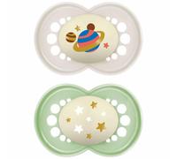 MAM Original Night Soothers | 6-18 Months | 2 Pack | Glow in the Dark Dummies |