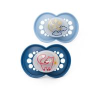 MAM Original Night Soothers | 6-18 Months | 2 Pack | Glow in The Dark Dummies | Comes in Dummy Steriliser Case | Sustainable Materials | Baby Accessories | Blue (Various Designs)