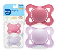 MAM Original Pure Pacifier, Climate Neutral MAM Natural Rubber Pacifier, Sustainable & Bio-Renewable Raw Materials, Sterilizer Case, Girl, 0-6 Months, 2-Pack