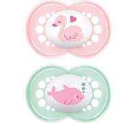 MAM Original Pure Soother 16+ Months (Twin Pack) - SkinSoft Silicone, Flat Teat, Self-Sterilising Case, Carbon-Neutral, Pink (Designs May Vary)