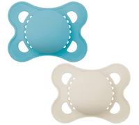 MAM Original Pure Soother 2-6 Months (Set of 2), Baby Soother Made from Sustainable and Bio-Renewable Material, SkinSoft Silicone Teat, with MAM Soother Case, Blue/Cream