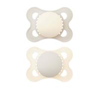 MAM Original Soothers | 2-6 Months | 2 Pack | Comes in Dummy Steriliser Case | Made from Sustainable Materials | Baby Accessories for Newborn | Cream/Green (Plain)